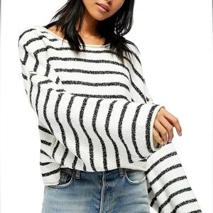 Free People Bardot Cotton Striped Sweater - Size XS